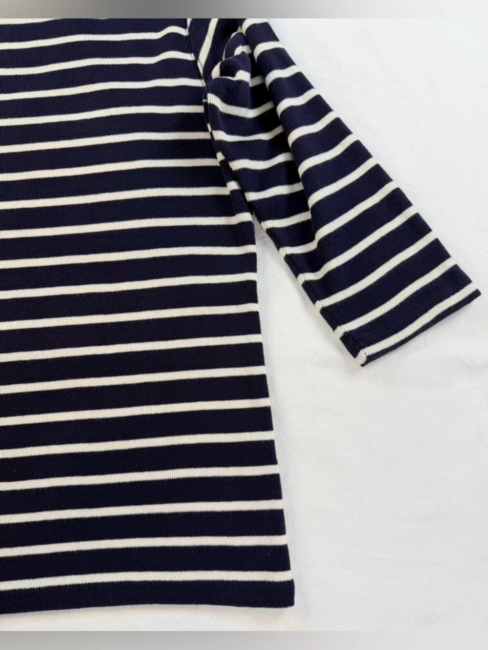 L.L. Bean Navy and Cream Classic Mariner Shirt 3/4 Sleeves Size Medium - Picture 3 of 8